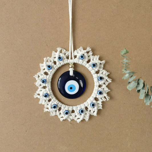Large Handcrafted Evil Eye Wall Hanging – Blue Circle Ornament for Home Protection & Decor