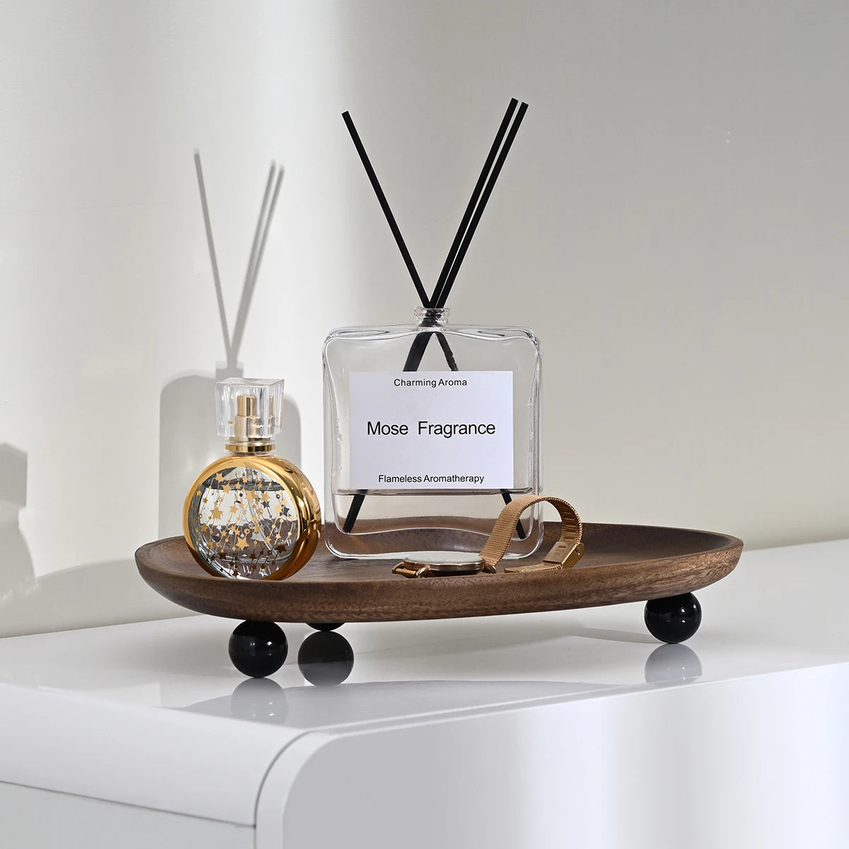 1Pc Wooden Tray – Walnut Color Key, Jewelry & Cosmetic Organizer for Entrance, Perfume & Aromatherapy"
