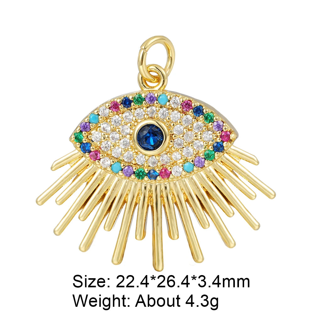👁️ Juya 18K Gold Plated Greek Evil Eye Charms – Handmade Luxury Pendants with Cubic Zirconia for DIY Jewelry Making