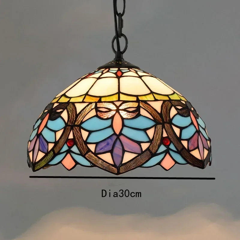 🍷 European-Style Vintage Tiffany Glass Chandelier ✨ | Creative Country-Style Glass Lantern for Bar, Restaurant & Home Decor 🏡