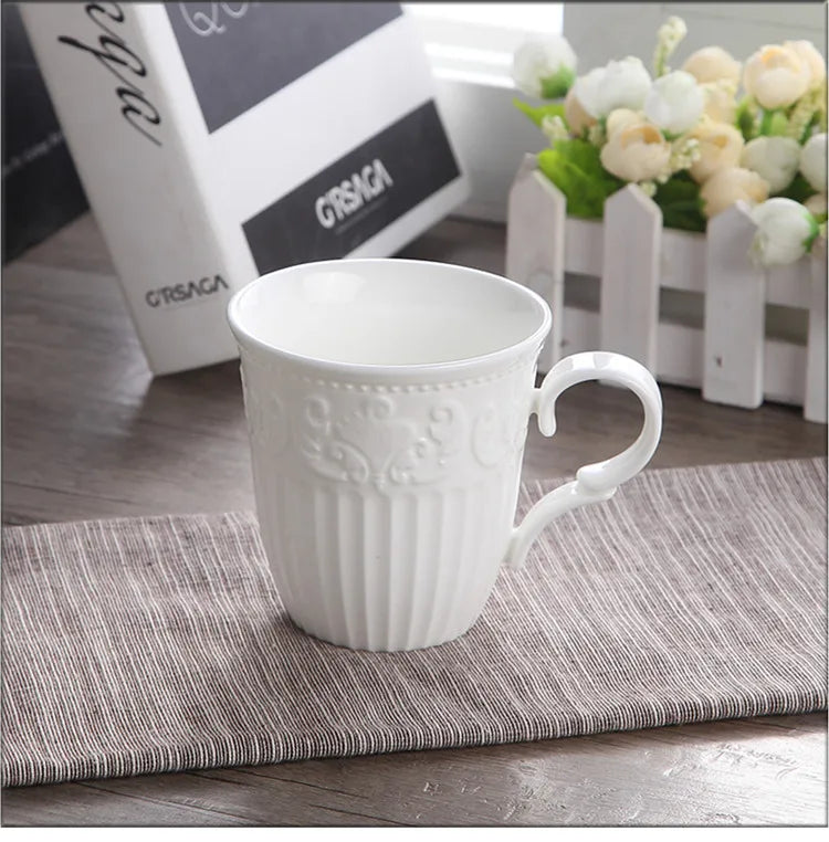 White Embossed Snow Mug – Cute Porcelain Coffee Cup for Christmas & Everyday Joy