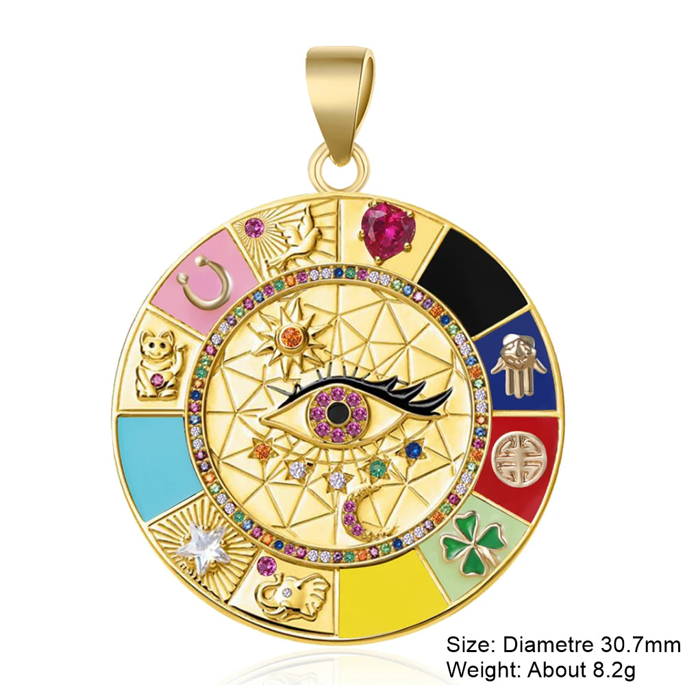 👁️ Juya 18K Gold Plated Greek Evil Eye Charms – Handmade Luxury Pendants with Cubic Zirconia for DIY Jewelry Making