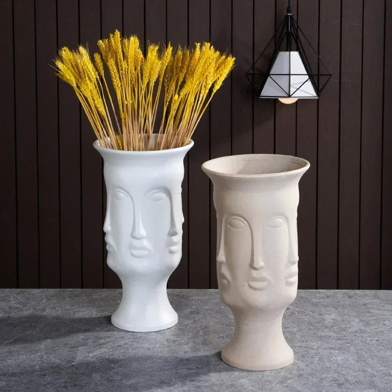 Artistic Ceramic Face Vase – Handmade Sculpture for Flowers, Candles & Decorative Storage