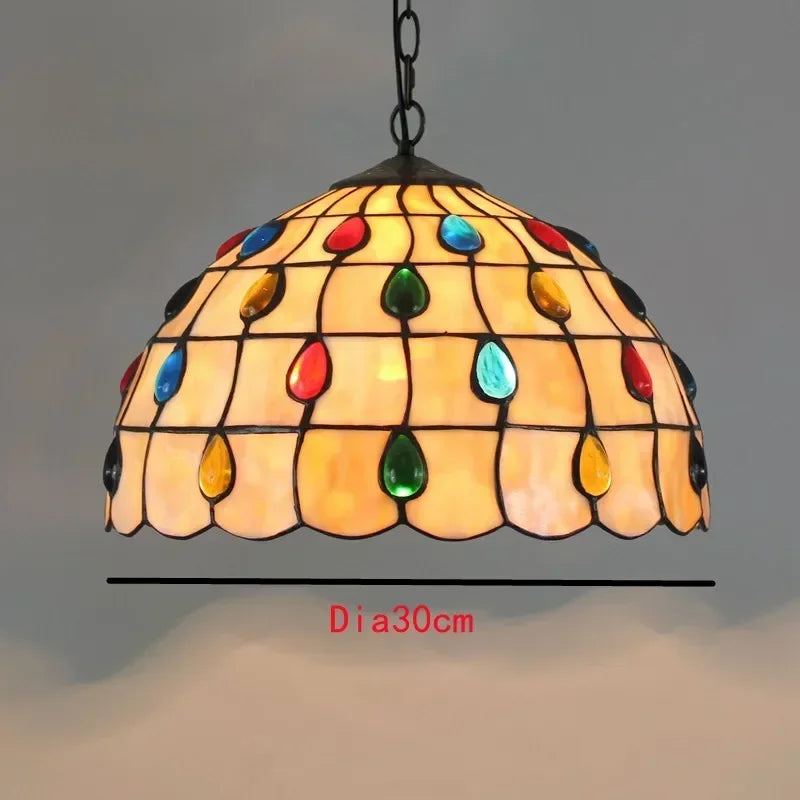 🍷 European-Style Vintage Tiffany Glass Chandelier ✨ | Creative Country-Style Glass Lantern for Bar, Restaurant & Home Decor 🏡