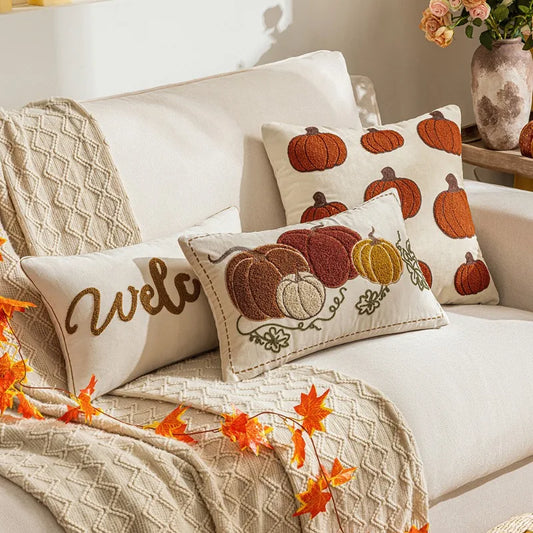 🍂 Autumn Pumpkin & Patchwork Throw Pillow Covers 🧡