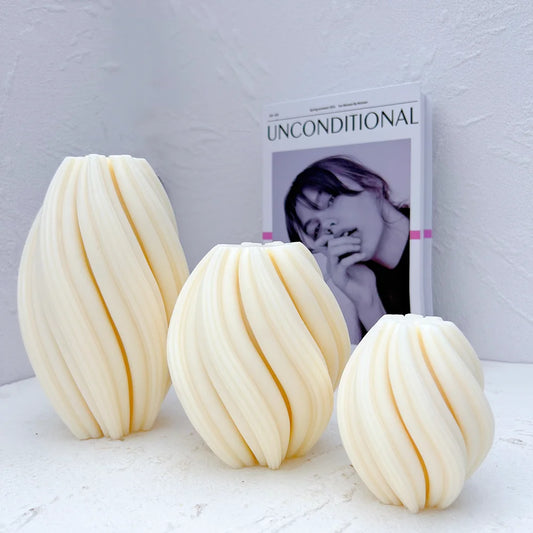 Abstract Pillar Candle Molds – 3 Sizes Wavy Twirl Stripe Designs for Home Decor