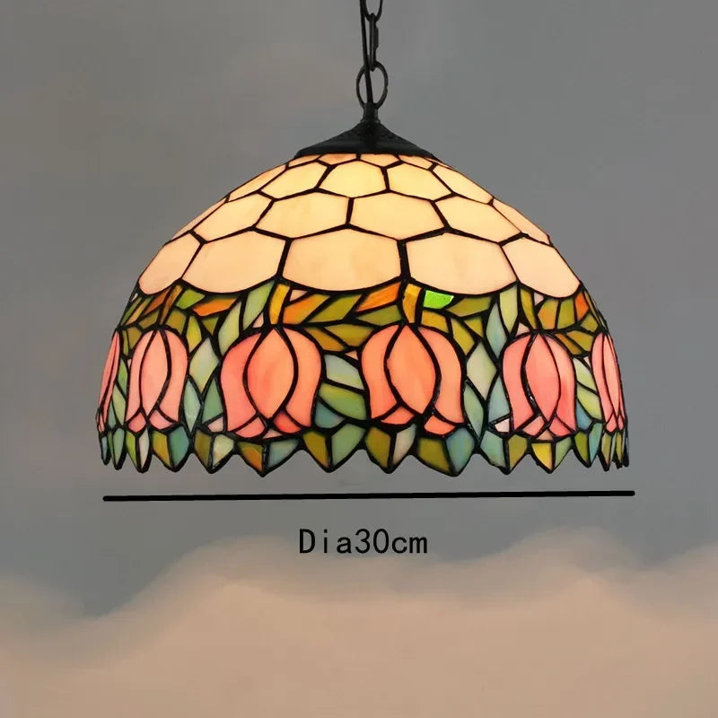 🍷 European-Style Vintage Tiffany Glass Chandelier ✨ | Creative Country-Style Glass Lantern for Bar, Restaurant & Home Decor 🏡