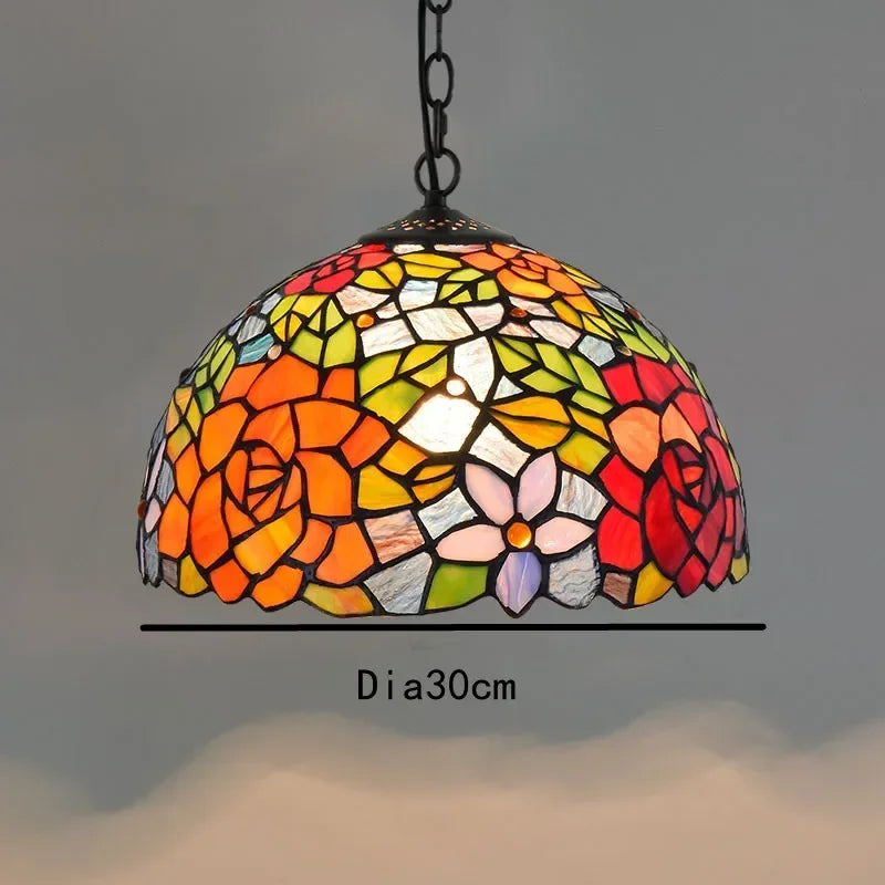 🍷 European-Style Vintage Tiffany Glass Chandelier ✨ | Creative Country-Style Glass Lantern for Bar, Restaurant & Home Decor 🏡