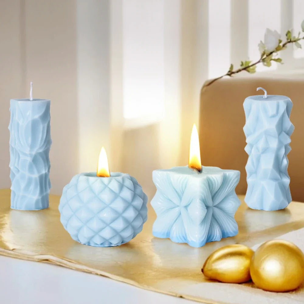 3D Candle & Soap Making Mold Set – Geometric Diamond, Rock, Cube, and Cylinder Shapes