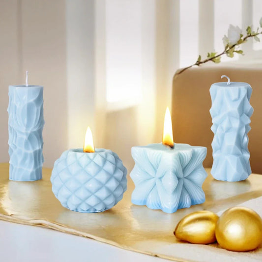 3D Candle & Soap Making Mold Set – Geometric Diamond, Rock, Cube, and Cylinder Shapes
