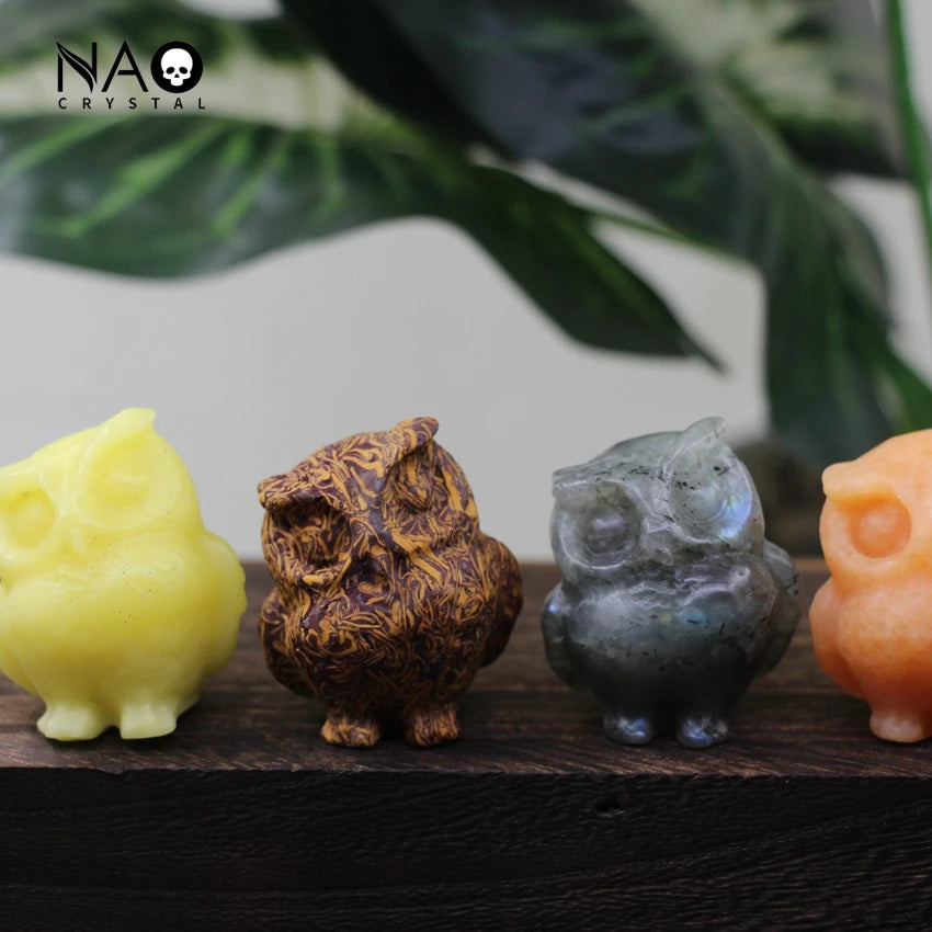 Hand Carved Gemstone Owl Statue – Mini Crystal Quartz Figurine, Healing Animal Ornament for Home & Office Décor Gifts"