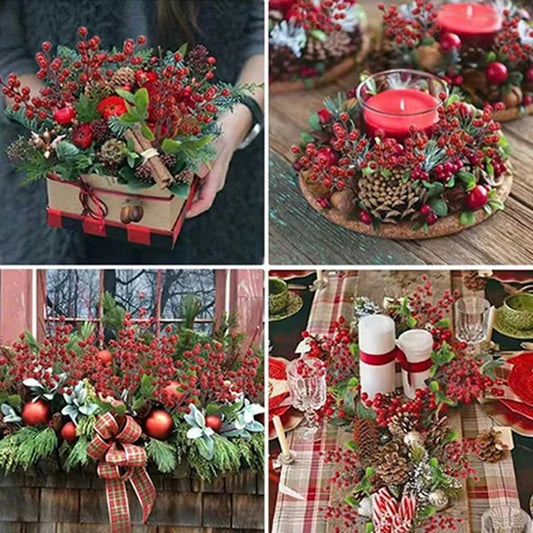 Artificial Holly Red Berry Branches (5/10 Pcs) 🌿 | Christmas, Wedding & Home Table Decor | PVC Faux Plants