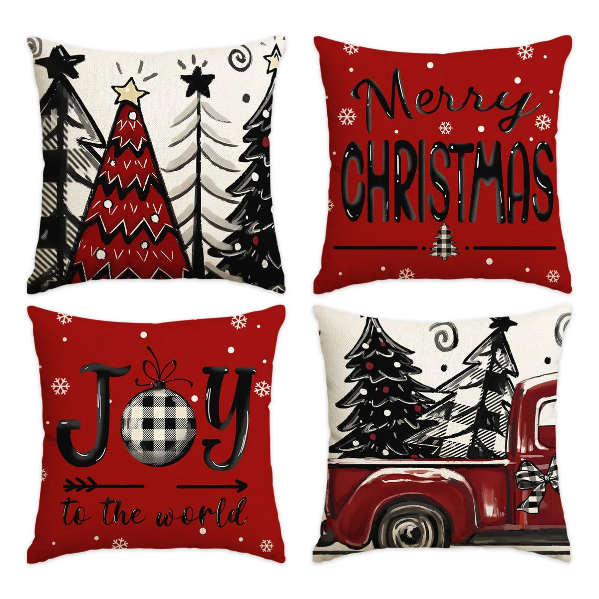 ❄️Red Snowflake & Letter Printed Christmas Pillow Covers (1/4pcs) - Festive Holiday Cushion Decor 🎄