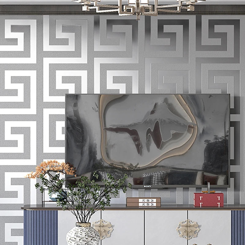 Greek Key Geometric Wallpaper – Modern PVC Waterproof Wall Decor for Bathroom, Hotel & Study
