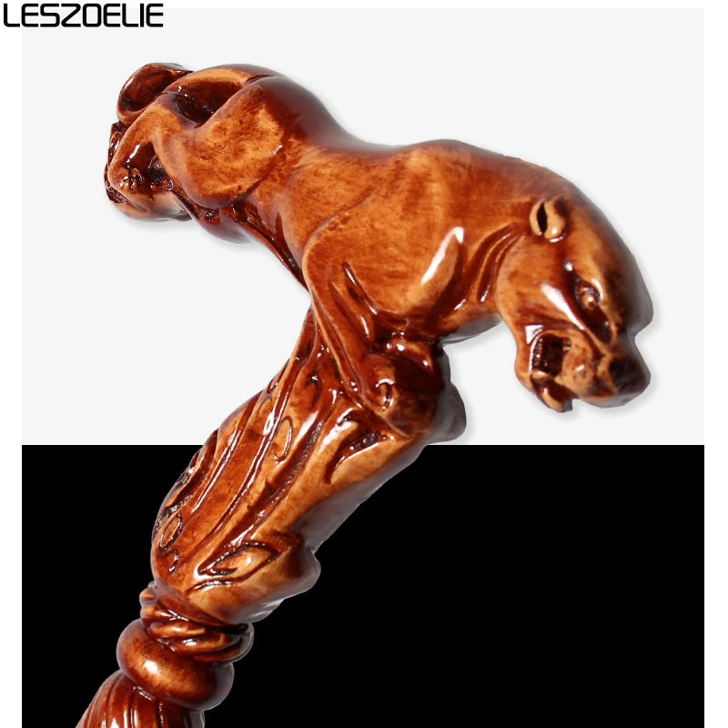 95cm Wooden Walking Stick –  Beech Cane with Leopard, Eagle-Head, Owl Handle – Fashionable Canes for Men & Women, Christmas Gift