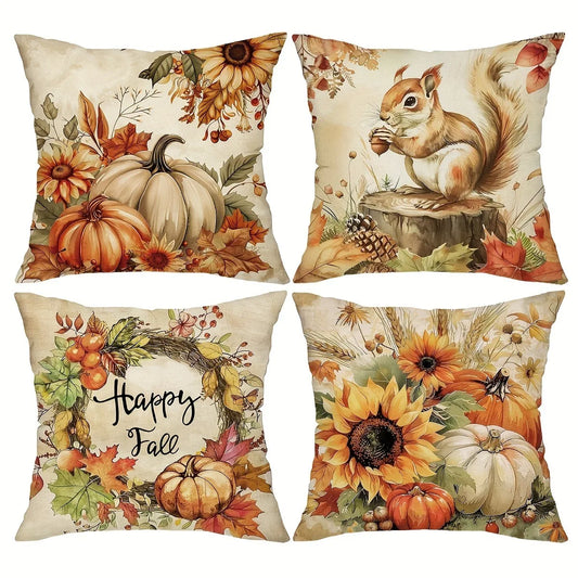 🐿️ Autumn-Themed Squirrel & Pumpkin Pillow Covers 🎃