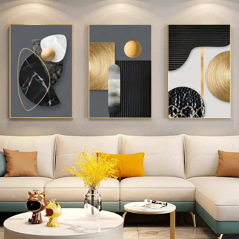 3-Piece Abstract Geometric Marble Canvas Wall Art