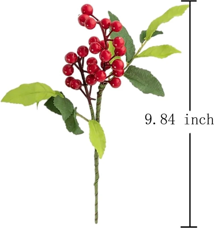 Artificial Holly Red Berry Branches (5/10 Pcs) 🌿 | Christmas, Wedding & Home Table Decor | PVC Faux Plants