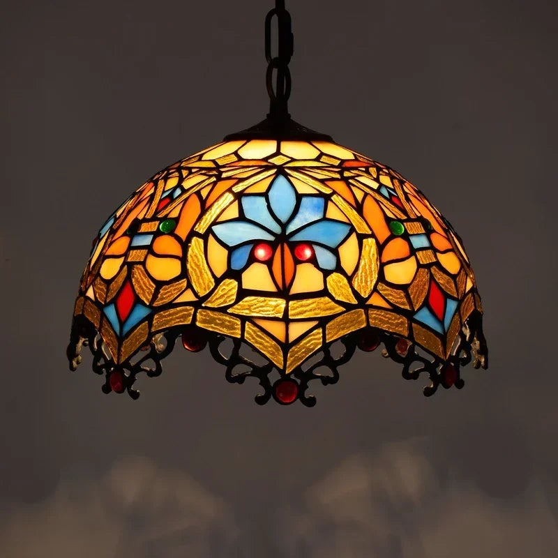 🍷 European-Style Vintage Tiffany Glass Chandelier ✨ | Creative Country-Style Glass Lantern for Bar, Restaurant & Home Decor 🏡