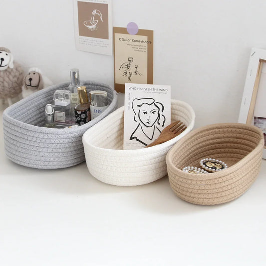 Cotton Rope Storage Basket – Woven Organizer for Toys, Laundry, Sundries, Baby Clothes, Desktop & Hamper