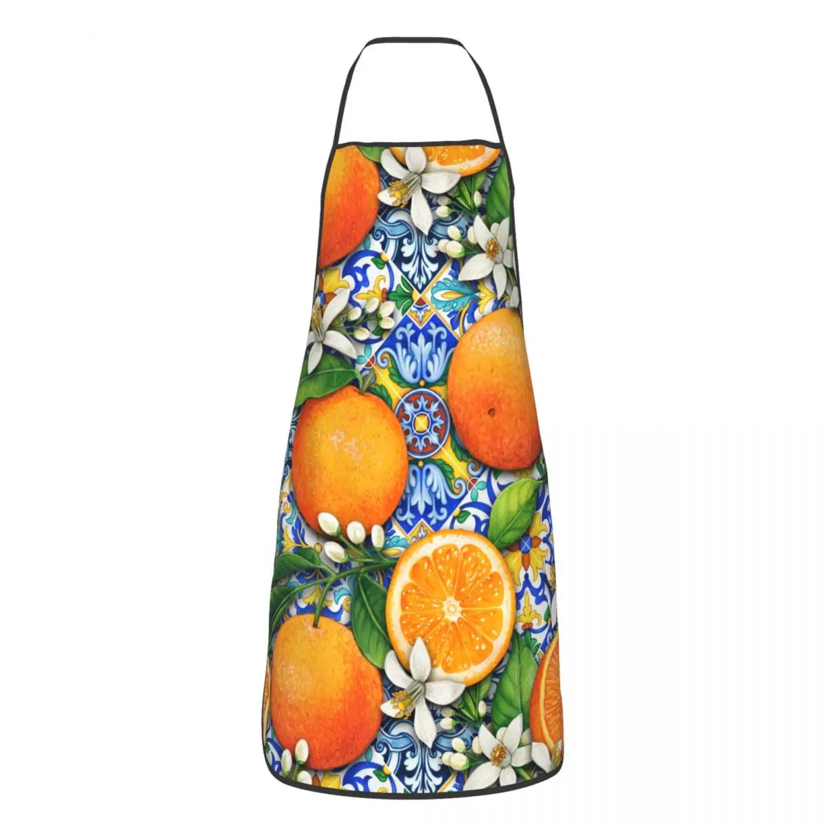 Custom Sicilian Tiles Summer Fruit Apron – Oranges & Lemons Bib for Women & Men, Unisex Kitchen Cooking Tablier