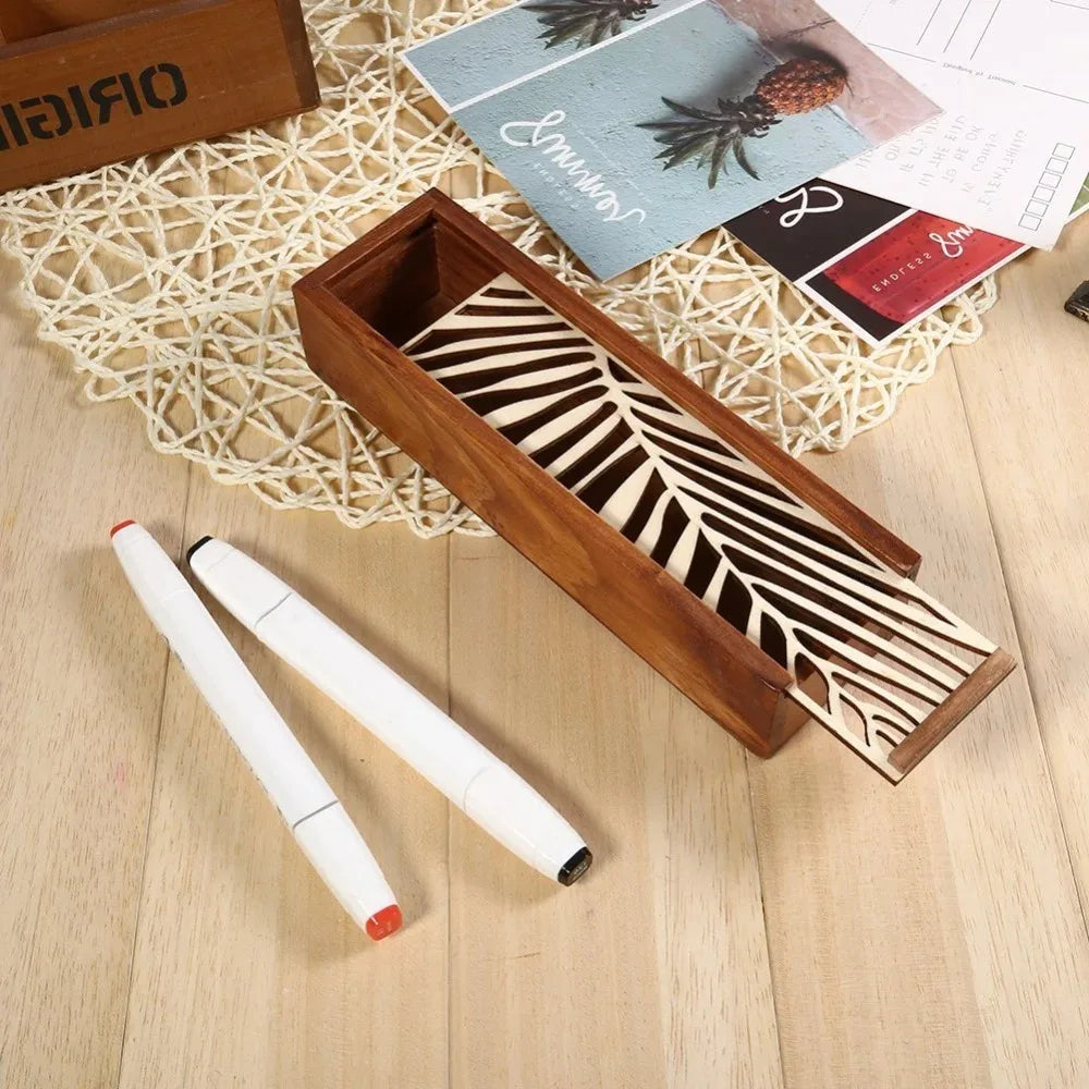 🏷️ Product Title:  Portable Wooden Pencil Box – Hollow Retro Multifunctional Stationery Case – Durable Desk Organizer & Storage Accessory