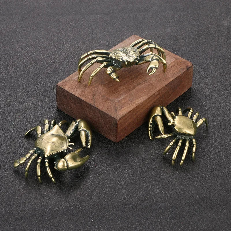 🦀✨ Pure Brass Crab Figurine – Vintage Copper Miniature Decor