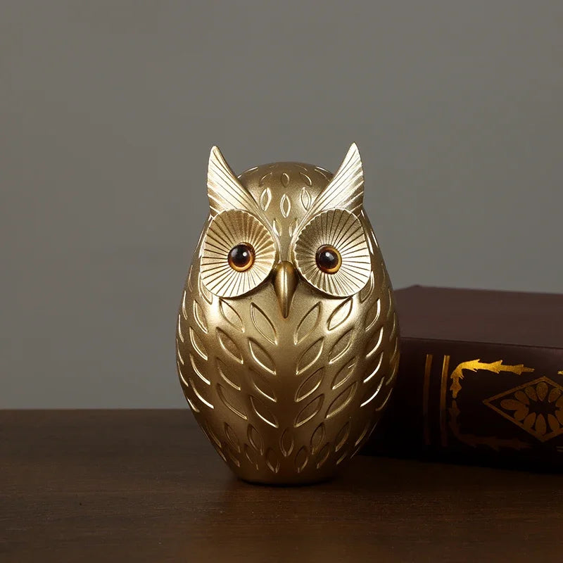 Golden Owl Decor – Resin Animal Figurine for Interior Decoration