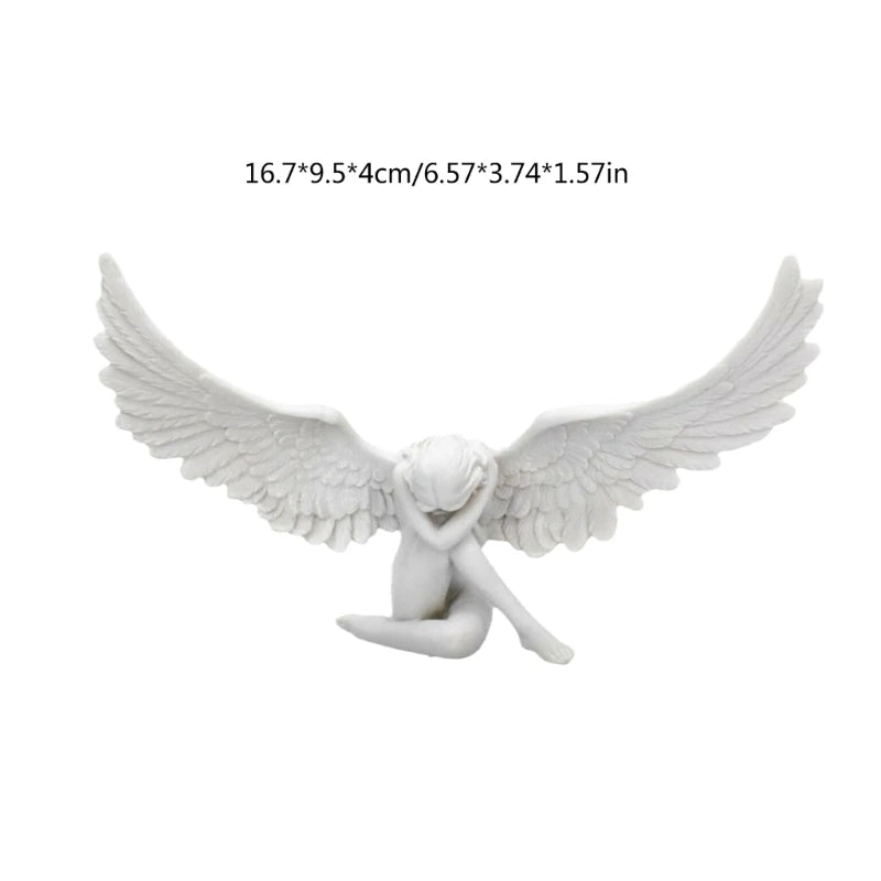 Grieving Angel Figurine – Resin Memorial Garden Statue with Angel Wings