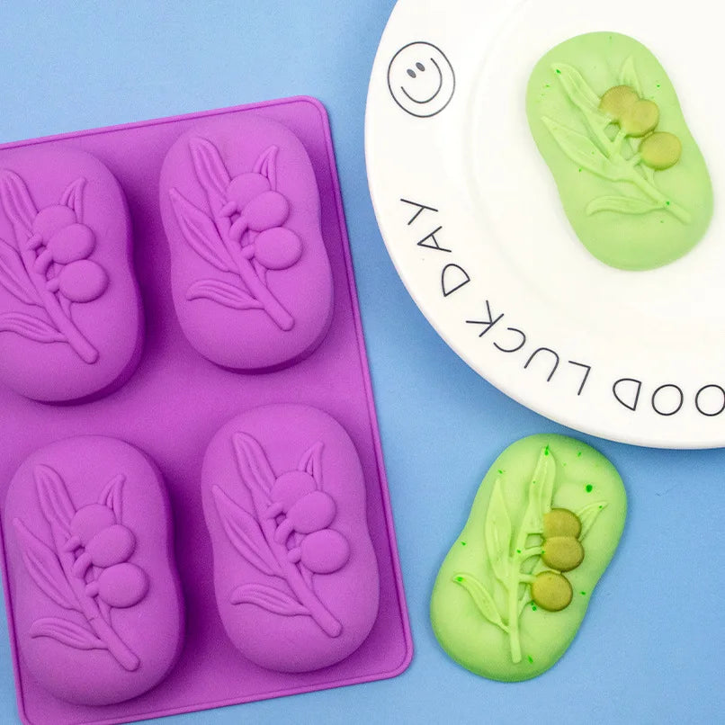 DIY Oval Soap Mold – 4-Cavity Silicone Olive Tree Design for Crafts & Candles