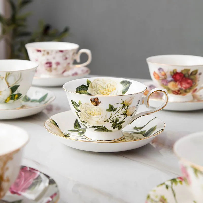 Ceramic Coffee Cup, Saucer & Spoon Set – European Porcelain Mug with Flower Design, Coffee & Tea Gift Set