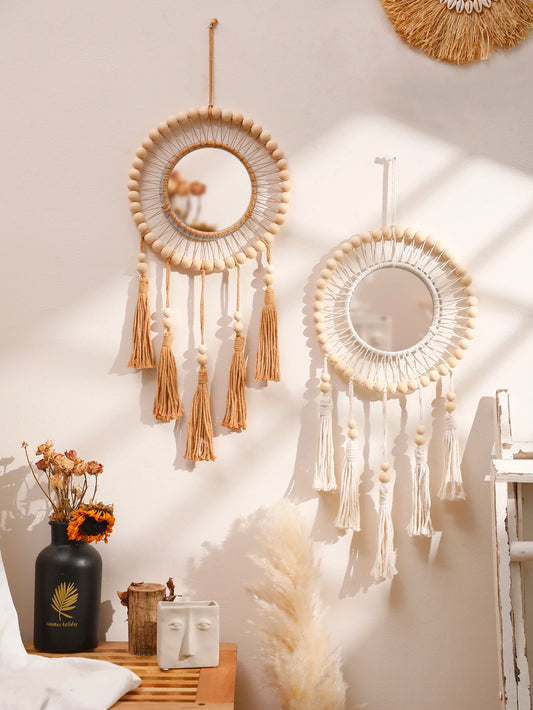 🌙 Boho Dream Catcher Macrame Wall Mirror ✨