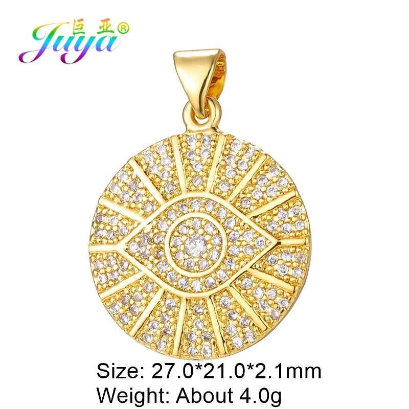 👁️ Juya 18K Gold Plated Greek Evil Eye Charms – Handmade Luxury Pendants with Cubic Zirconia for DIY Jewelry Making