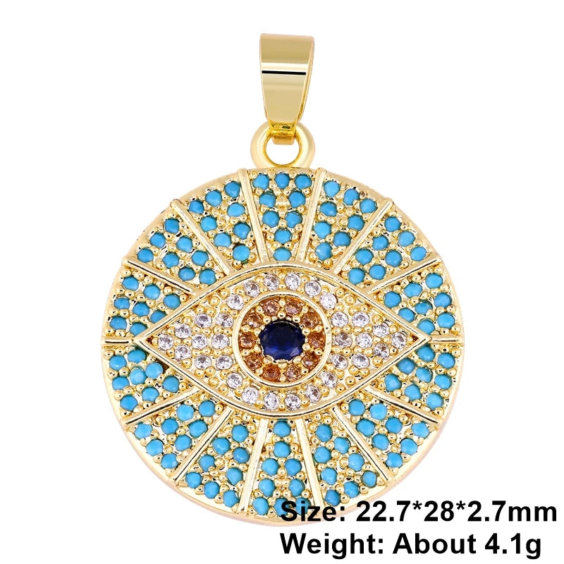 👁️ Juya 18K Gold Plated Greek Evil Eye Charms – Handmade Luxury Pendants with Cubic Zirconia for DIY Jewelry Making