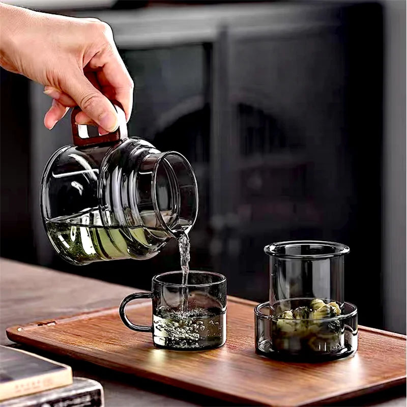 400ml Reusable Heat-Resistant Glass Tea Cup – With Infuser Filter & Wooden Handle, Office & Flower Tea Mug
