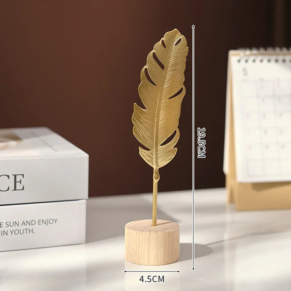Golden Leaf & Feather Metal Figurines