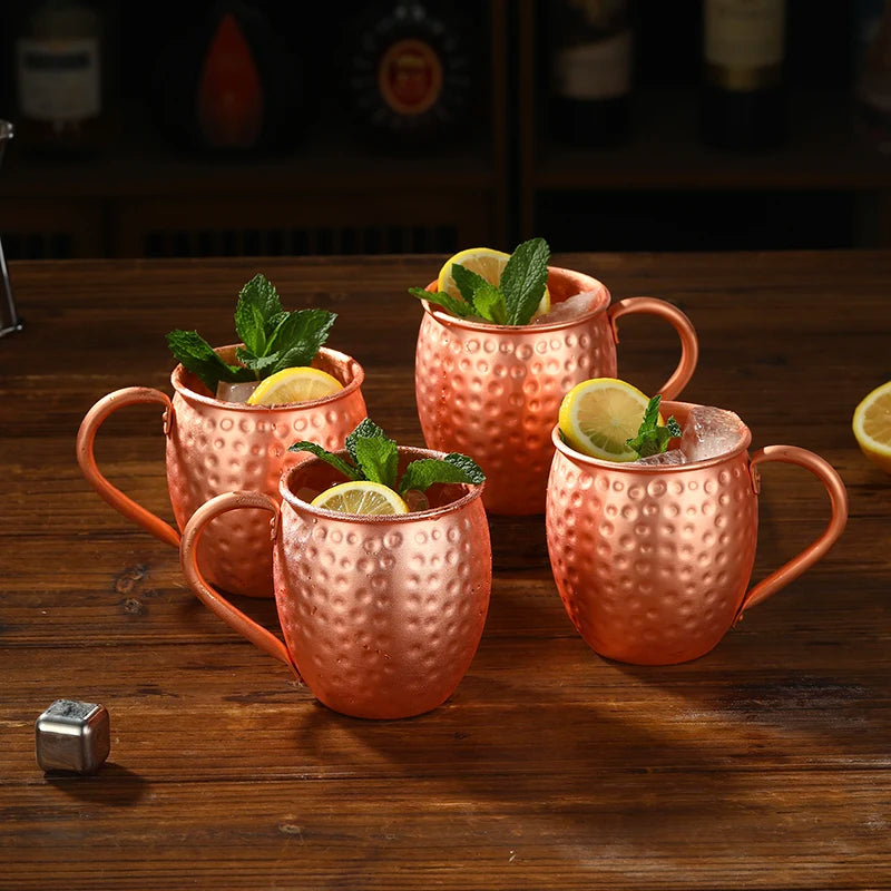 Mule Copper Mugs – Set of 4 Hammered 100% Pure Copper Cups with Riveted Handles (540ml / 18oz)