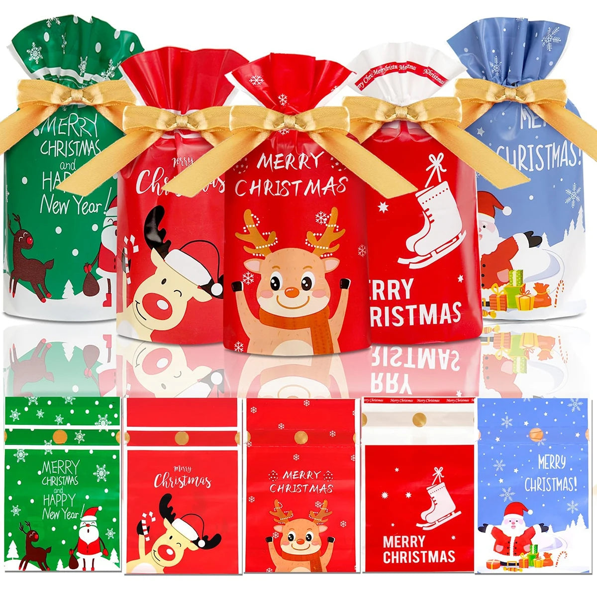 🎅 Christmas Drawstring Gift Bags - Santa & Navidad Packing Set