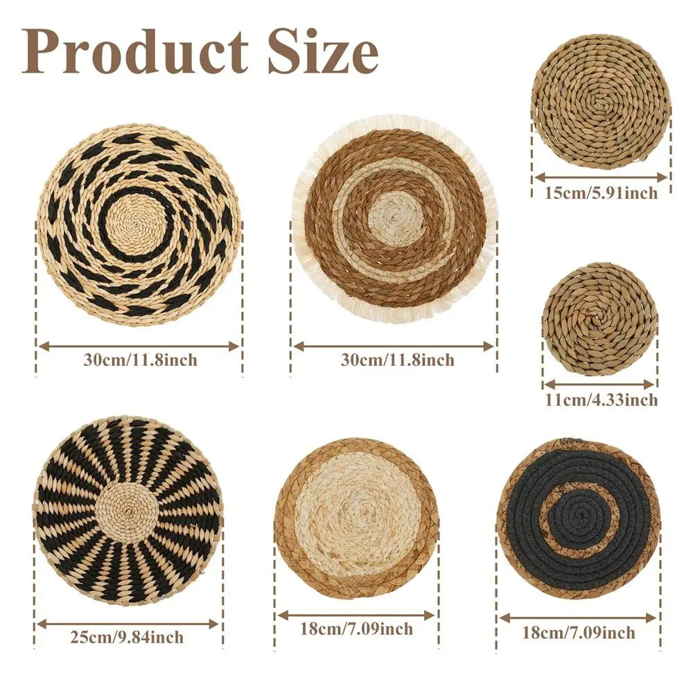 7-Piece Wicker Wall Basket Set – Round Handmade Rattan Wall Hanging Décor