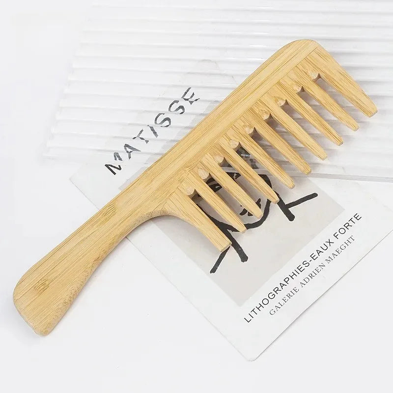 🌿 Natural Bamboo Wooden Hair Comb – Anti-Static Wide Tooth & Styling Tool