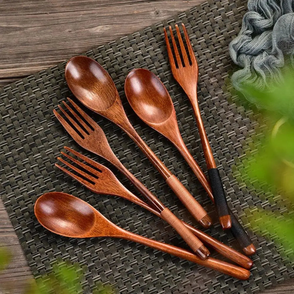 Eco-Friendly Wooden Spoon and Fork – Dinnerware & Kitchen Utensils for Rice, Soup, and Cereal