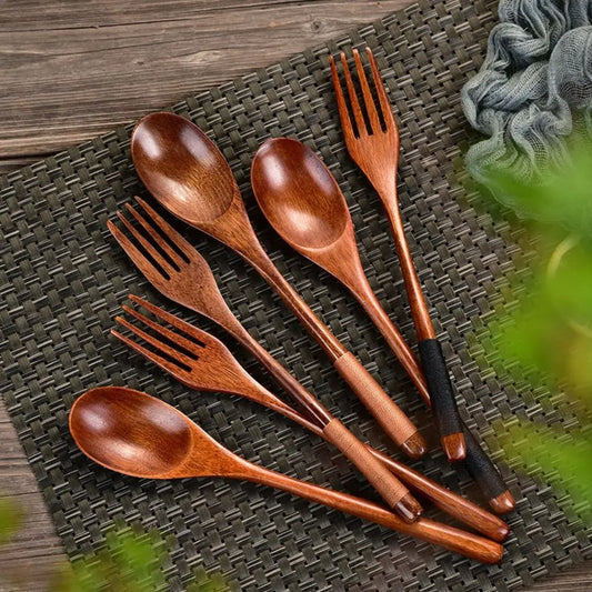Eco-Friendly Wooden Spoon and Fork – Dinnerware & Kitchen Utensils for Rice, Soup, and Cereal