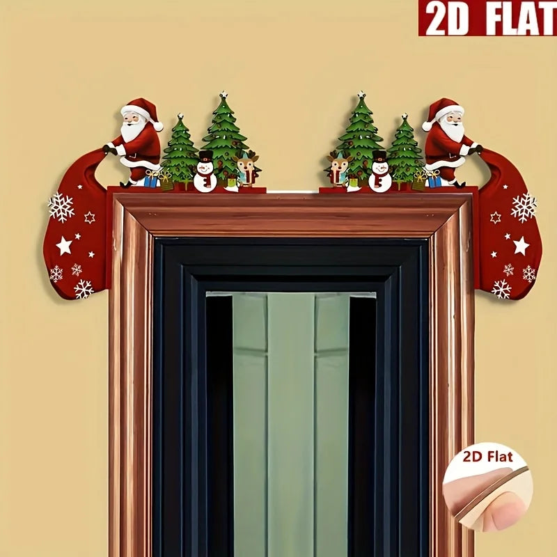 Charming Wooden Christmas Door Corner Decor (1pc) 🎅🦌⛄ | Santa, Reindeer & Snowman Accent