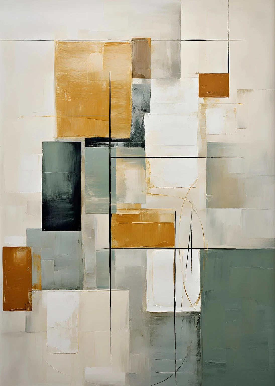 Earthy Green Abstract Canvas – Minimalist Geometric Texture Wall Art