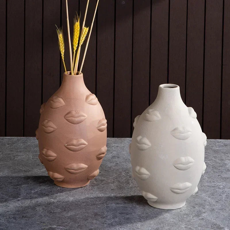 Artistic Ceramic Face Vase – Handmade Sculpture for Flowers, Candles & Decorative Storage