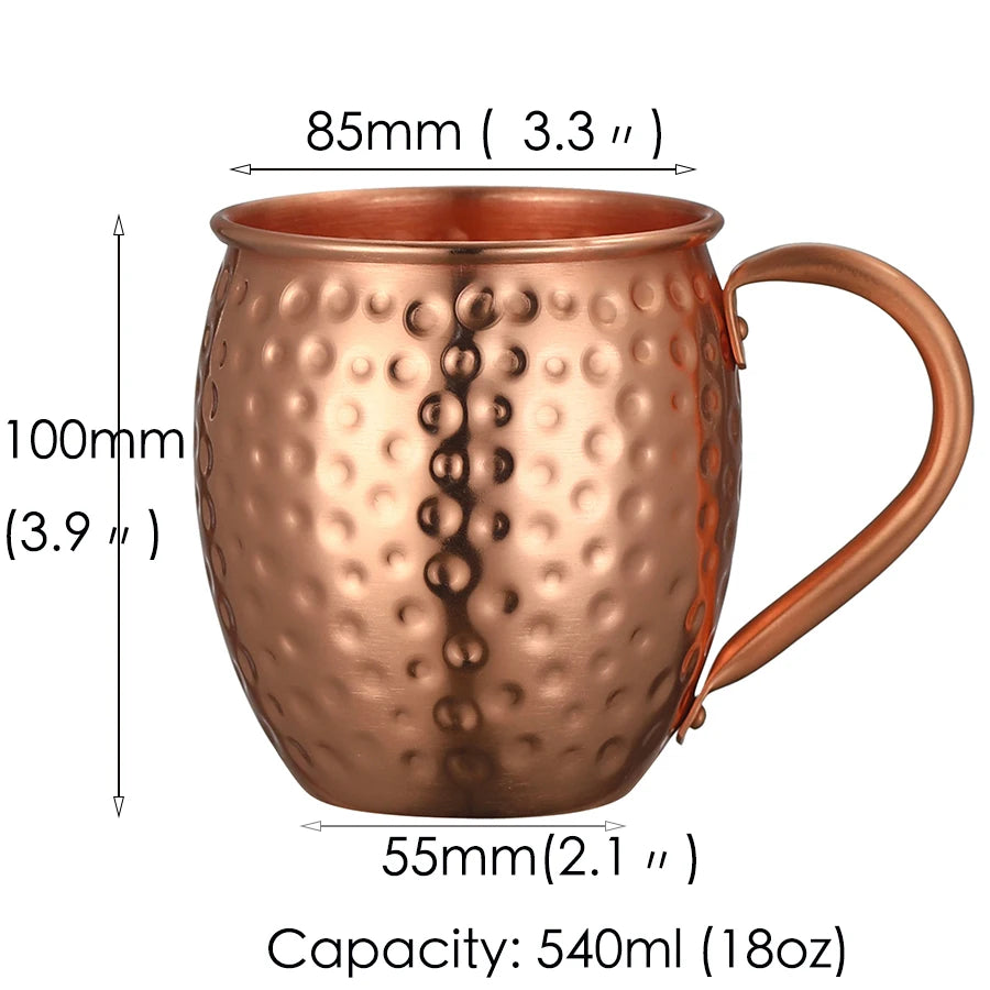 Mule Copper Mugs – Set of 4 Hammered 100% Pure Copper Cups with Riveted Handles (540ml / 18oz)