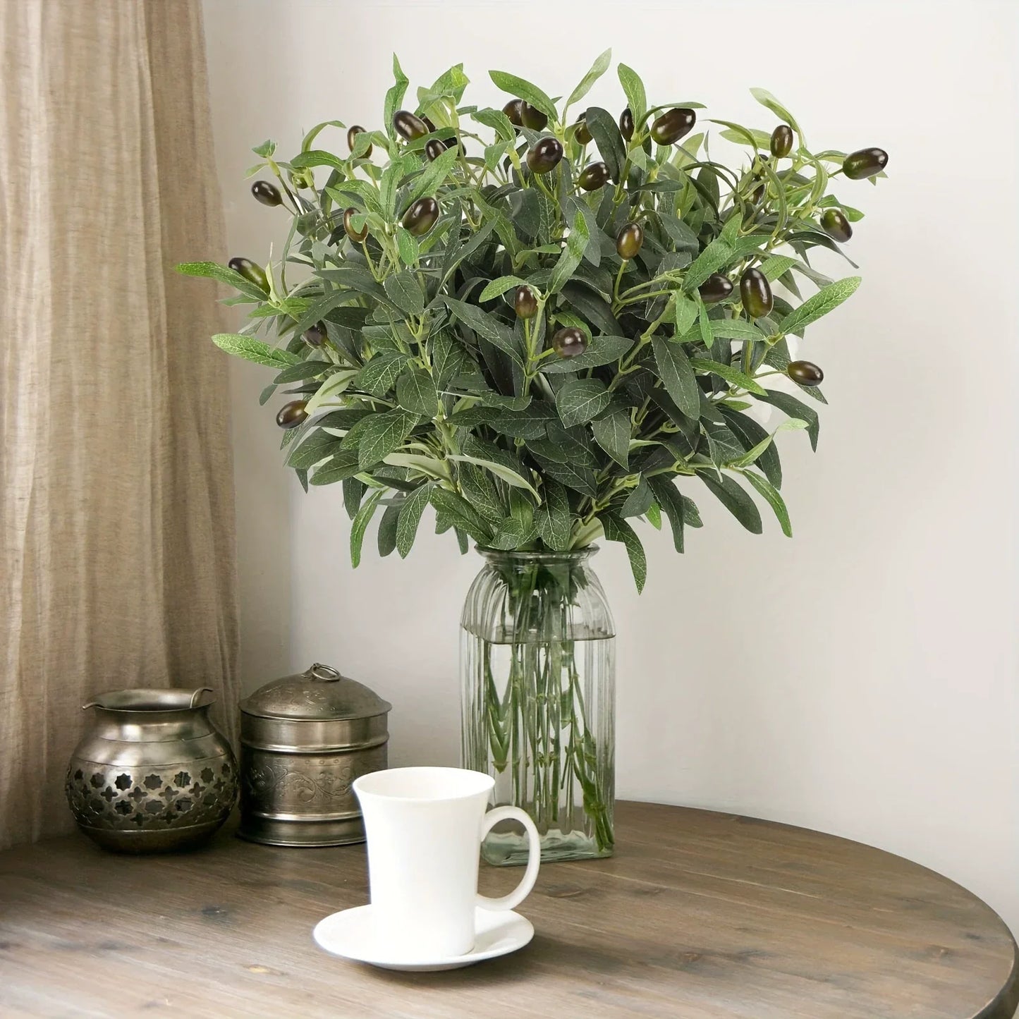 Artificial Olive Branches with Leaves and Fruit – Green Simulation Plants for Wedding, Hotel & Home Decoration Photo Props