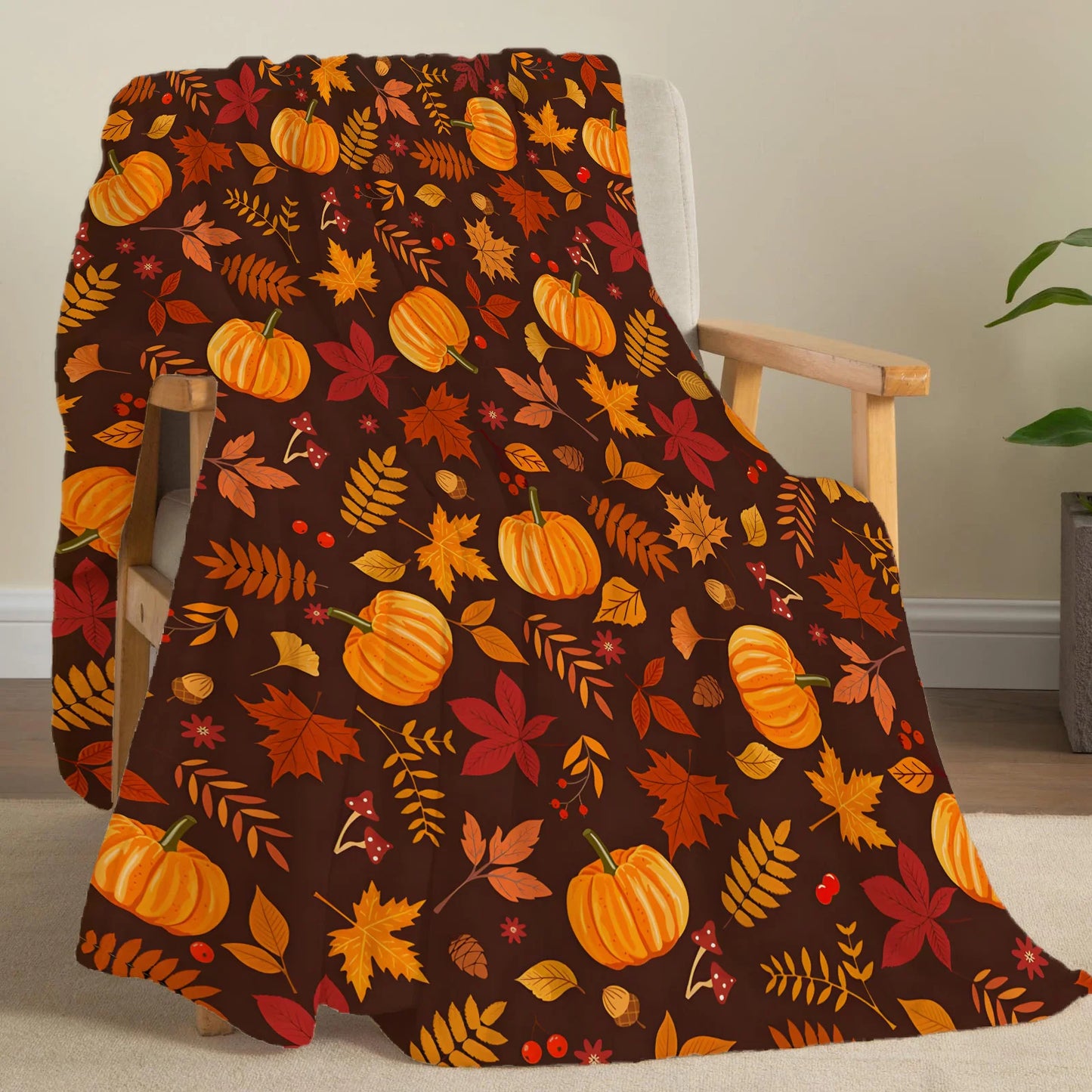 🍁 Fall Harvest & Thanksgiving Flannel Throw Blanket
