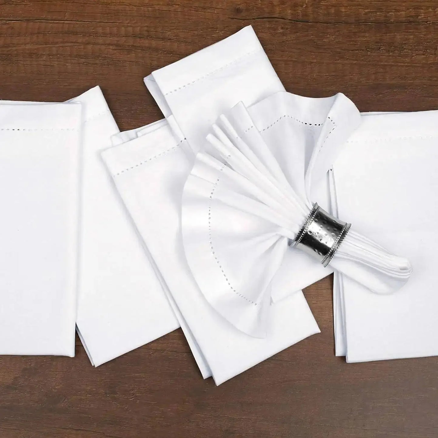 Set of 6 Hemstitched Natural Linen Napkins – Christmas Cloth, Washable Flax Dinner Napkins