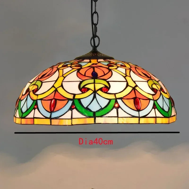 🍷 European-Style Vintage Tiffany Glass Chandelier ✨ | Creative Country-Style Glass Lantern for Bar, Restaurant & Home Decor 🏡